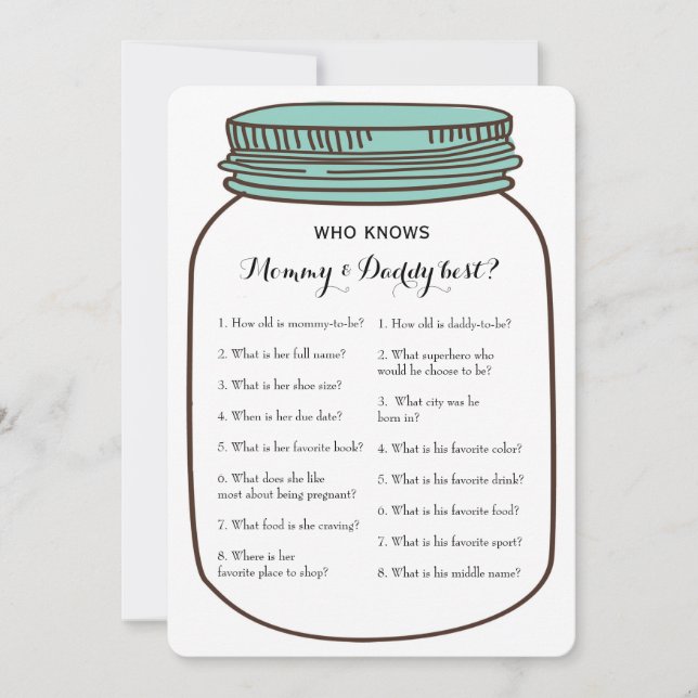 Invitación Mason Jars 2x Baby Shower Game - Consejos | Quién  (Anverso)