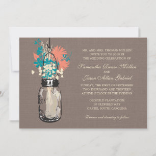 Invitación Mason Jars con flores silvestres Bridal Shower