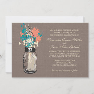Invitación Mason Jars con flores silvestres Bridal Shower