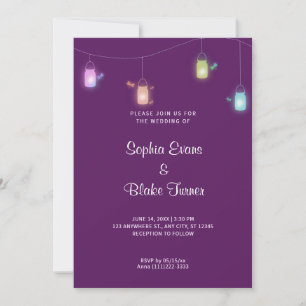 Invitación Mason Jars Purple Boda colgante de color del país
