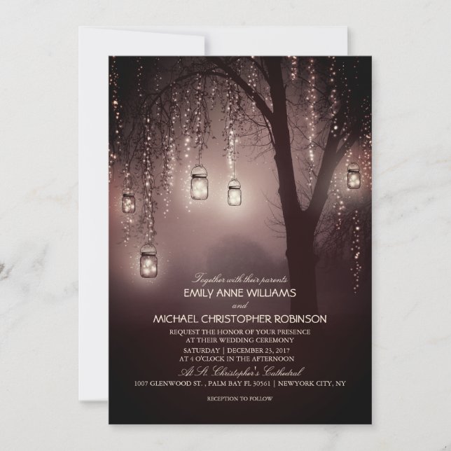 Invitación Mason Jars String ilumina a elegante Boda ruso (Anverso)