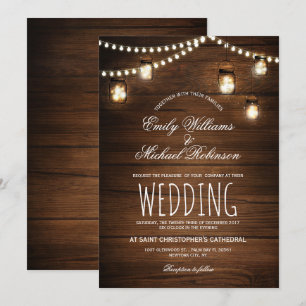 Invitación Mason Jars String ilumina a elegante Boda ruso