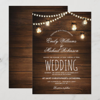 Invitación Mason Jars String ilumina a elegante Boda ruso