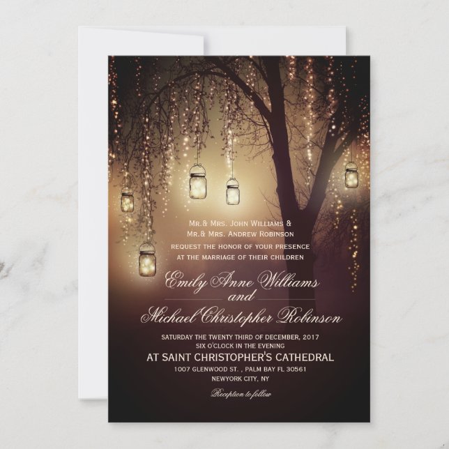Invitación Mason Jars String ilumina a elegante Boda ruso (Anverso)