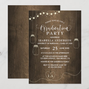 Invitación Mason Jars String ilumina la graduación de madera 