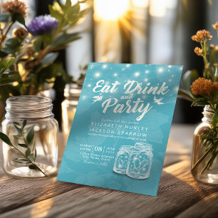 Invitación Mason Jars String Lights: Bebida y Boda Fiesta