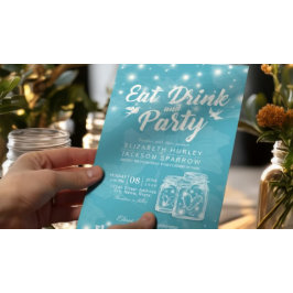 Invitación Mason Jars String Lights: Bebida y Boda Fiesta