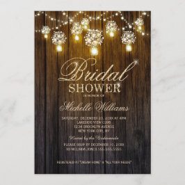 Invitación Mason Jars String Lights Elegante ducha de novia
