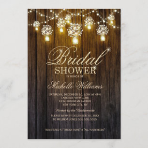 Invitación Mason Jars String Lights Elegante ducha de novia