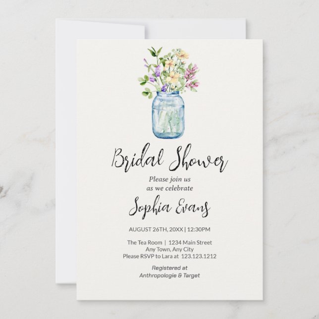 Invitación Mason Jars With Flowers Cream Bridal Shower (Anverso)