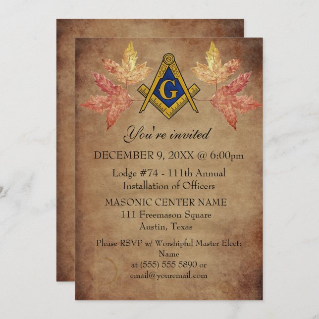 Invitación Masonería de masonería rusa otoño otoño masonic (Anverso / Reverso)