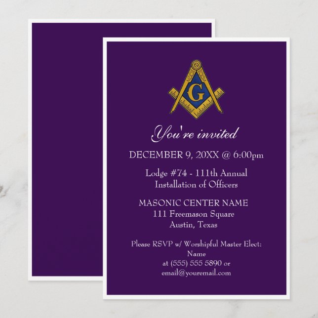 Invitación Masonería Masonería Negra Masónica Púrpura (Anverso / Reverso)