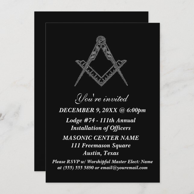 Invitación Masonería Masonina Negra Masónica Masónica Masónic (Anverso / Reverso)