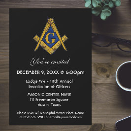 Invitación Masonería Masonry Black Square y Compass