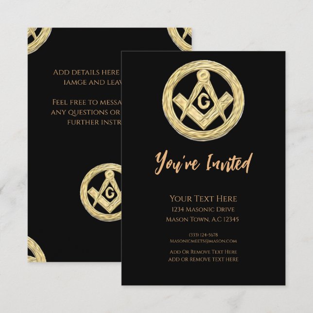 Invitación Masonic Golden Rush (Anverso / Reverso)