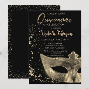 Invitación Masque de oro, Confetti Quinceañera