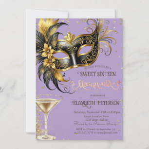 Invitación Masque Diamonds Champagne Lavanda Dulces 16  
