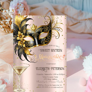 Invitación Masque Diamonds Champagne Rose Gold Dulces 16