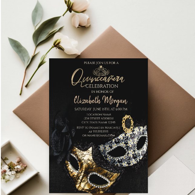 Invitación Masque elegante,Mascarada de Confetti Quinceañera (Subido por el creador)