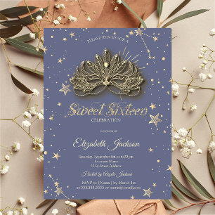 Invitación Masque Estrellas Pastel Lavanda Dulce 16
