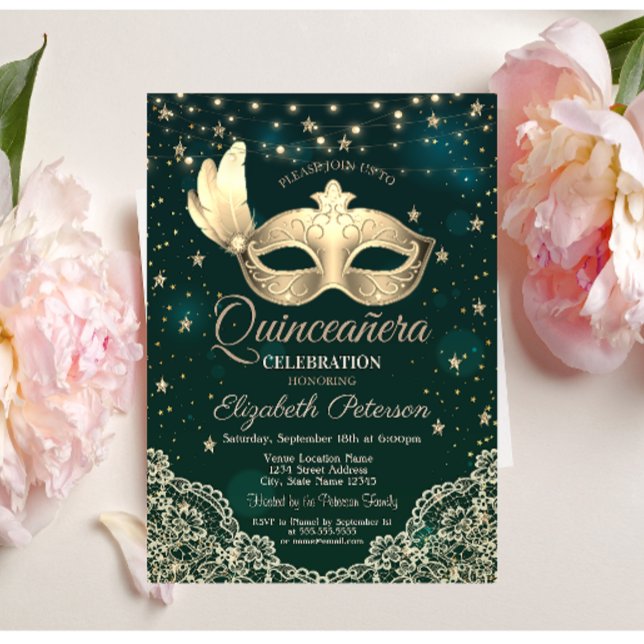 Invitación Masque,Luces de cuerdas,Lace,Estrellas Quinceañera (Subido por el creador)