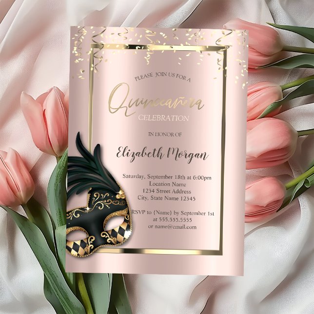 Invitación Masque Rosa Oro Masque Quinceañera (Subido por el creador)