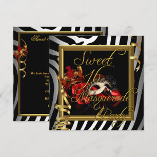 Invitación Masquerada Dulces 16 Dulces Dieciséis Cebra Rojo
