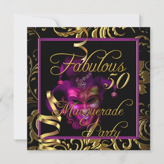 Invitación Masquerada Fabuloso Cumpleaños 50 Rosa Fiesta de C (Anverso)