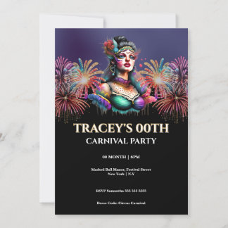 Invitación Masquerade Carnival Birthday milestone age