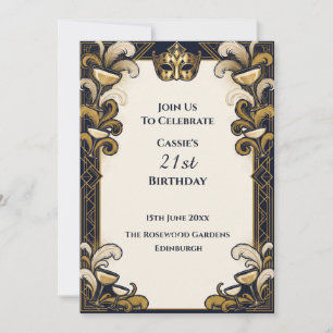 Invitación Masquerade Cocktail Negro Oro