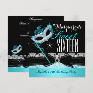 Invitación Masquerade Dulces Dieciséis Dulces 16 Azul Turques