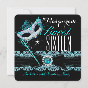 Invitación Masquerade Dulces Dieciséis Dulces 16 Azul Turques