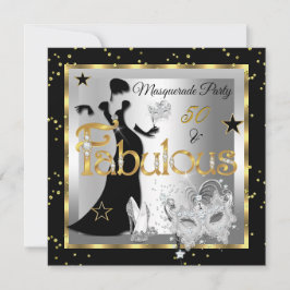 Invitación Masquerade Fabuloso 50 Fiesta Plata Dorada Negro