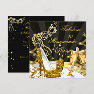 Invitación Masquerade Fabuloso Tacón Alto Dorado para Mujer 4