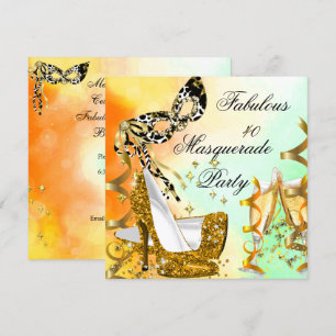 Invitación Masquerade Fabulous 40 Tacones Altos Dorados para 