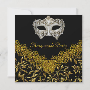 Invitación Masquerade Gold Black Glamour Fiesta de Cumpleaños