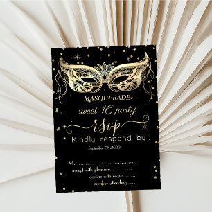 Invitación Masquerade Gold Diamantes Dulces 16 RSVP