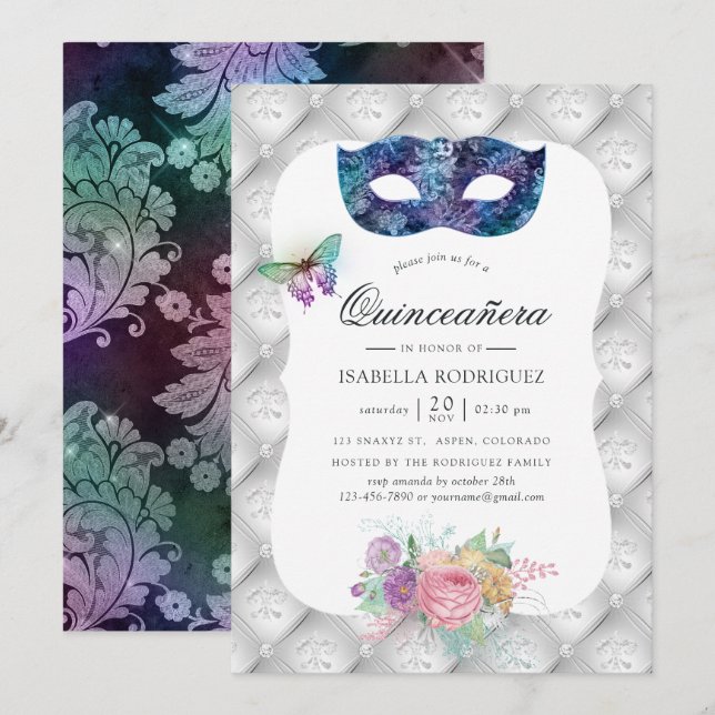 Invitación Masquerade irlandesa Quinceañera (Anverso / Reverso)