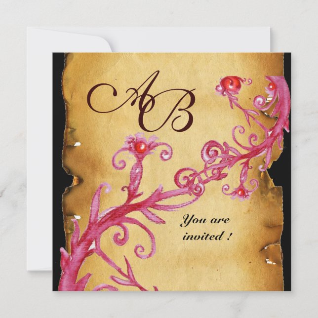 Invitación MASQUERADE MAGIC BERRIES MONOGRAM rojo (Anverso)