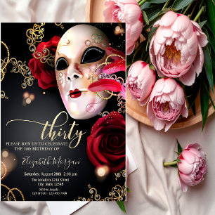 Invitación Masquerade, Masque Rosas Rojas Cumpleaños 30