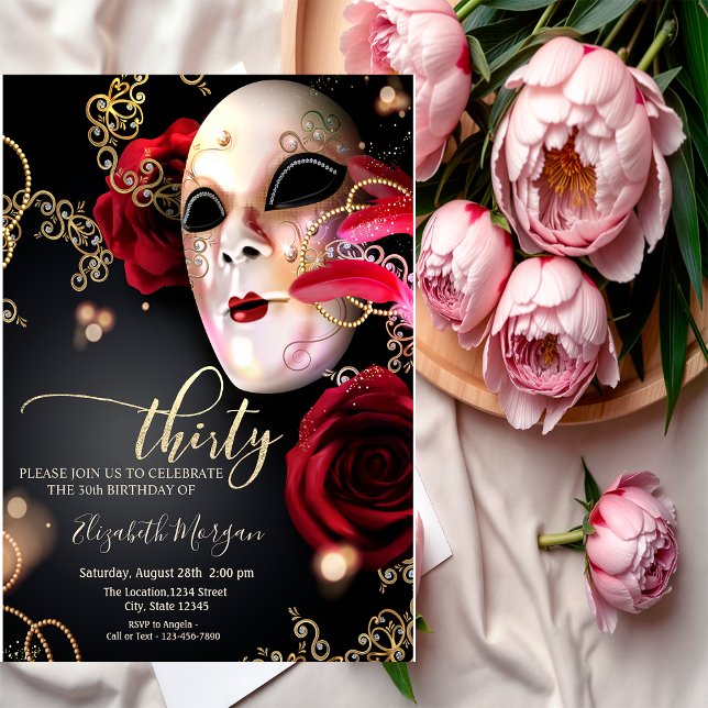 Invitación Masquerade, Masque Rosas Rojas Cumpleaños 30 (Subido por el creador)