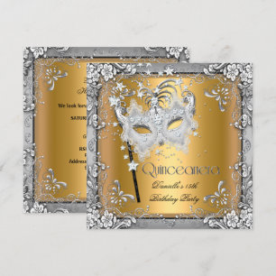 Invitación Masquerade Oro Plata Quinceanera Fiesta de 15 años