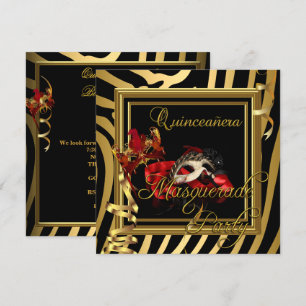 Invitación Masquerade Quinceañera 15 Cebra Rojo Fiesta de Cum
