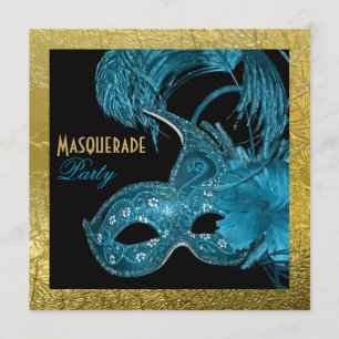 Invitación Masquerade quinceañera azul fiesta, Relieve metali