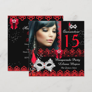 Invitación Masquerade Quinceanera Fiesta Red Lace