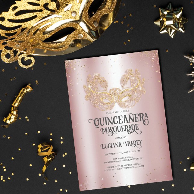 Invitación Masquerade Sparkly Gold Purpurina Silver Quinceañe (Subido por el creador)
