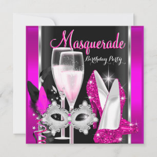 Invitación Masquerade Tacones Altos Rosa Negro Champán Fiesta