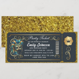 Invitación Masquerade Ticket Birthday Invitation Teal Gold