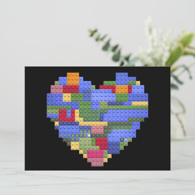 Invitación Master Builder Block Ladrillo Building Heart Valen (Anverso de pie)