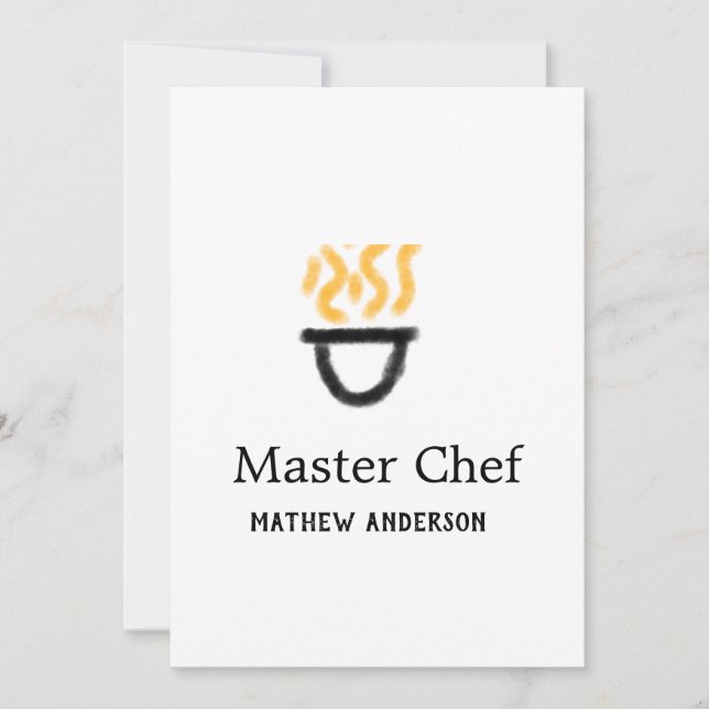 Invitación Master chef add name black pan yellow fire fume co (Anverso)